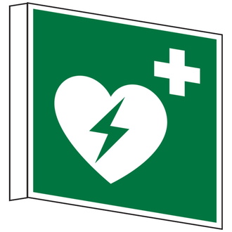 Rettungszeichen, Defibrillator E010 Fahnenschild - 150x150x1 mm Kunststoff lnl