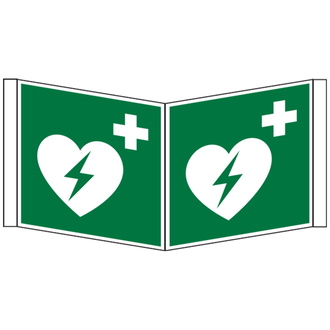 Rettungszeichen, Defibrillator E010 Winkel-/Nasen - 150x150x1 mm Kunststoff lnl