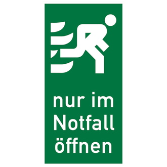 Rettungszeichen, Tür-/Fensterhinweis Nur im No - 75x150 mm, Folie selbstklebend, lnl