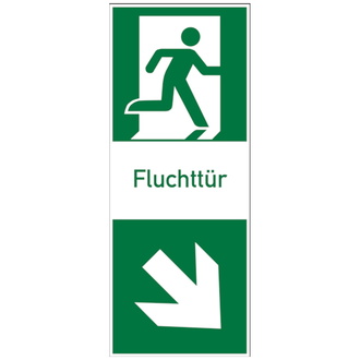 Rettungszeichen, Fluchttür (Klinke rechts) - 100x250 mm, Folie selbstklebend, lnl