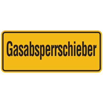 Hinweisschild, Gasabsperrschieber, 100x240m - 240x100x0.45 mm Aluminium geprägt