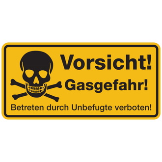 Hinweisschild, Vorsicht! Gasgefahr!, 170x35 - 350x170x0.45 mm Aluminium geprägt