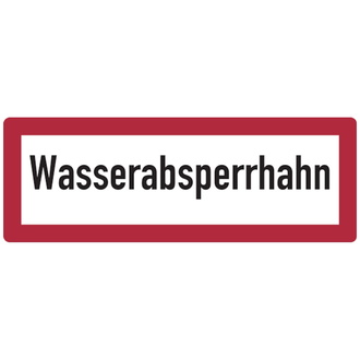 Feuerwehrschild, Wasserabsperrhahn - DIN 4066 - 297x105 mm, Folie selbstklebend