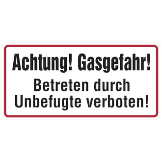 Hinweisschild, Achtung! Gasgefahr!, 170x350 - 350x170x0.45 mm Aluminium geprägt