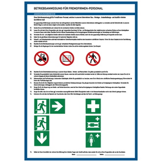 Aushang, Betriebsanweisung für Fremdfirmen Personal - 297x420x1.5 mm Kunststoff