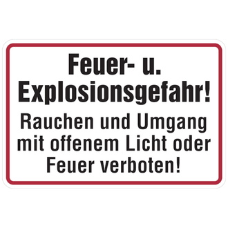 Hinweisschild, Feuer- u. Explosionsgefahr!, - 300x200x0.45 mm Aluminium geprägt