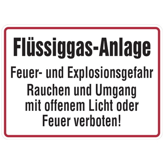 Hinweisschild, Flüssiggas-Anlage, 250 x 350 - 350x250x0.45 mm Aluminium geprägt