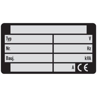 Typenschild, 9 Freifelder, mit CE-Kennzeichen - Bund = - 75x40x0.5 mm Alu blank