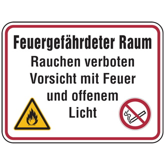 Hinweisschild, Feuergefährdeter Raum, 300 x - 400x300x0.6 mm Aluminium geprägt