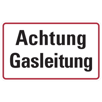 Hinweisschild, Achtung Gasleitung, 120x200m - 200x120x0.45 mm Aluminium geprägt