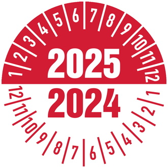 Prüfplakette 2024/2025 in weiß/rot - 30 mm, Folie selbstklebend