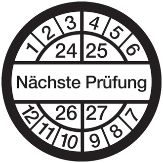 Prüfplakette, Nächste Prüfung, weiß/schwarz, - 16 mm DokumentenFolie selbstklebend