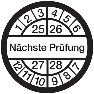 Prüfplakette, Nächste Prüfung, weiß/schwarz, - 16 mm DokumentenFolie selbstklebend