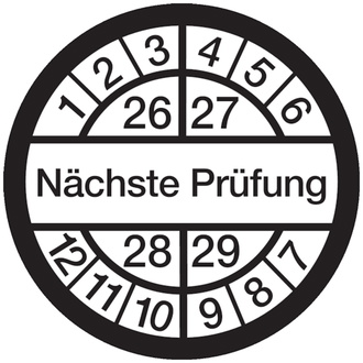 Prüfplakette, Nächste Prüfung, weiß/schwarz, - 16 mm DokumentenFolie selbstklebend