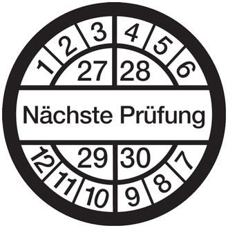 Prüfplakette, Nächste Prüfung, weiß/schwarz, - 16 mm DokumentenFolie selbstklebend