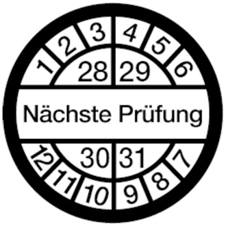 Prüfplakette, Nächste Prüfung, weiß/schwarz, - 16 mm DokumentenFolie selbstklebend