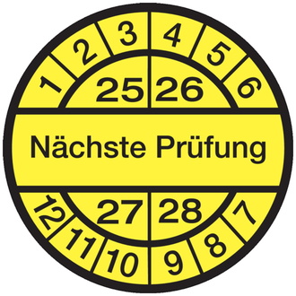 Prüfplakette, Nächste Prüfung, schwarz/gelb, - 30 mm DokumentenFolie selbstklebend