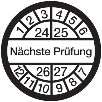 Prüfplakette Nächste Prüfung ab 24 weiß/schwarz - 16 mm, Folie selbstklebend