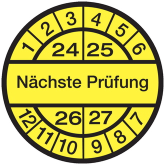 Prüfplakette Nächste Prüfung ab 24 gelb/schwarz - 30 mm, Folie selbstklebend