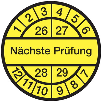 Prüfplakette Nächste Prüfung ab 26 gelb/schwarz - 30 mm, Folie selbstklebend