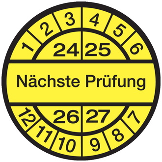 Prüfplakette Nächste Prüfung ab 24 gelb/schwarz - 30 mm, Folie selbstklebend