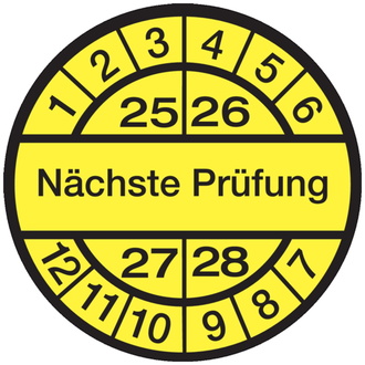 Prüfplakette Nächste Prüfung ab 25 gelb/schwarz - 30 mm, Folie selbstklebend