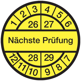 Prüfplakette Nächste Prüfung ab 26 gelb/schwarz - 30 mm, Folie selbstklebend