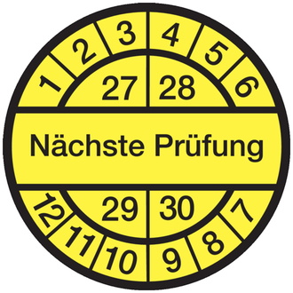 Prüfplakette Nächste Prüfung ab 27 gelb/schwarz - 30 mm, Folie selbstklebend