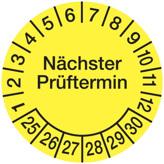 Prüfplakette Nächster Prüftermin ab 25 gelb/schwarz - 20 mm, Folie selbstklebend