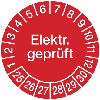 Prüfplakette Elektr. geprüft ab 25 rot/weiß - 20 mm, Folie selbstklebend