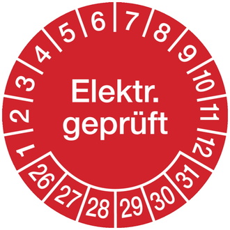 Prüfplakette Elektr. geprüft ab 26 rot/weiß - 20 mm, Folie selbstklebend