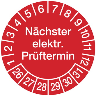 Prüfplakette Nächster elektr. Prüftermin ab 26 rot/weiß - 30 mm, Folie selbstklebend