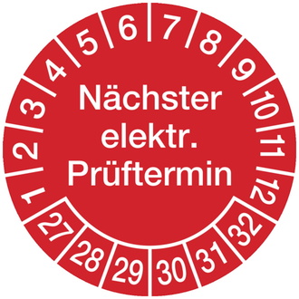 Prüfplakette Nächster elektr. Prüftermin ab 27 rot/weiß - 30 mm, Folie selbstklebend