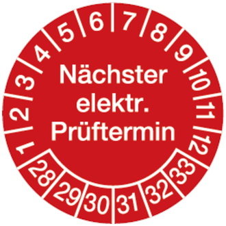 Prüfplakette Nächster elektr. Prüftermin ab 28 rot/weiß - 30 mm, Folie selbstklebend