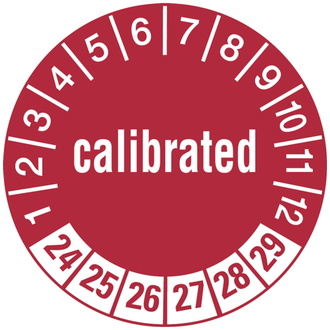 Prüfetikett calibrated ab 24 rot/weiß - 30 mm, Folie selbstklebend