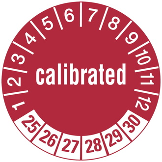 Prüfetikett calibrated ab 25 rot/weiß - 30 mm, Folie selbstklebend