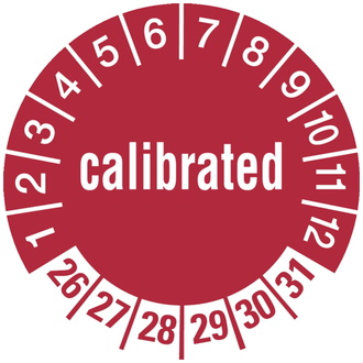 Prüfetikett calibrated ab 26 rot/weiß - 30 mm, Folie selbstklebend