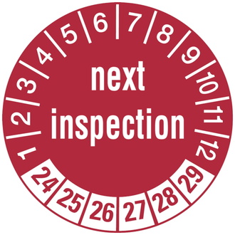 Prüfetikett next inspection ab 24 rot/weiß - 30 mm, Folie selbstklebend