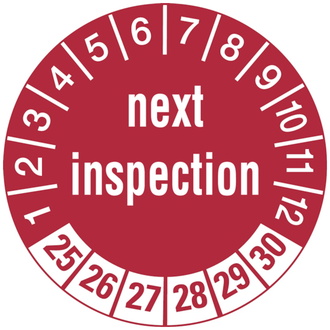 Prüfetikett next inspection ab 25 rot/weiß - 30 mm, Folie selbstklebend