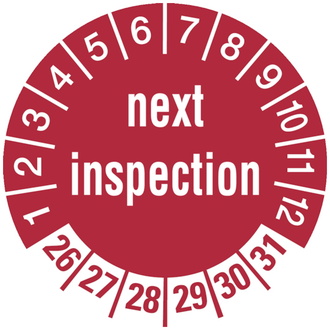 Prüfetikett next inspection ab 26 rot/weiß - 30 mm, Folie selbstklebend