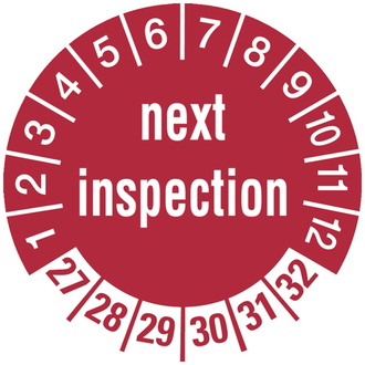 Prüfetikett next inspection ab 27 rot/weiß - 30 mm, Folie selbstklebend