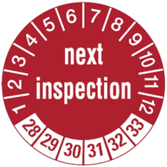 Prüfetikett next inspection ab 28 rot/weiß - 30 mm, Folie selbstklebend