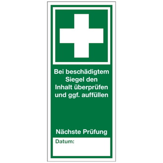 Erste Hilfe Prüfsiegel Verbandkasten, Boge - 30x70 mm DokumentenFolie selbstklebend