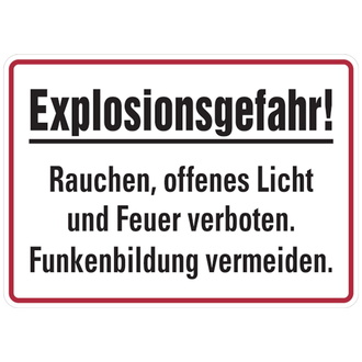 Hinweisschild, Explosionsgefahr!, 250 x 350 - 350x250x0.45 mm Aluminium geprägt