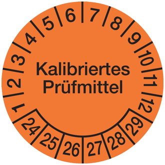 Prüfplakette, Kalibriertes Prüfmittel, orange/schwarz, - 30 mm, Folie selbstklebend