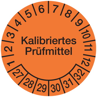 Prüfplakette, Kalibriertes Prüfmittel, orange/schwarz, - 30 mm, Folie selbstklebend