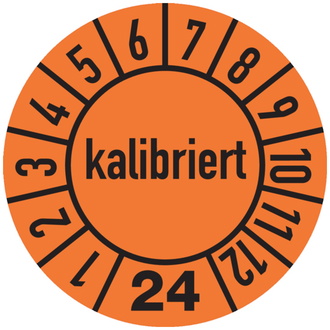 Jahresprüfplakette, kalibriert, orange/schwarz, Folie, - 10 mm, Folie selbstklebend