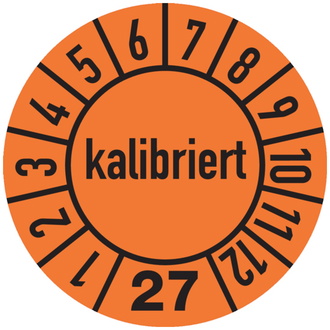 Jahresprüfplakette, kalibriert, orange/schwarz, Folie, - 10 mm, Folie selbstklebend