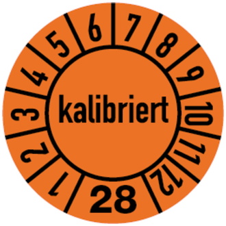 Jahresprüfplakette, kalibriert, orange/schwarz, Folie, - 10 mm, Folie selbstklebend