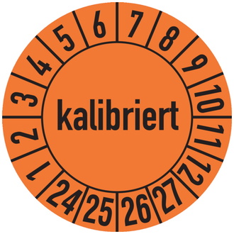 Prüfplakette, kalibriert, orange/schwarz, Folie, Ø 30 m - 30 mm, Folie selbstklebend